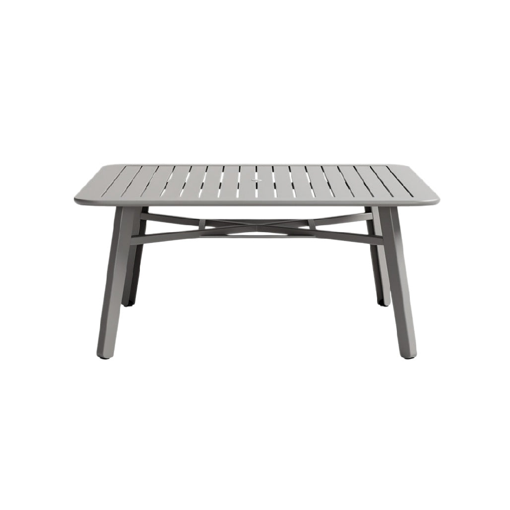 Modern Slatted Outdoor Coffee Table - Durable Gray Aluminum Design