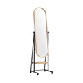 Freestanding Full-Length Mirror with Wooden Frame and Bottom Shelf