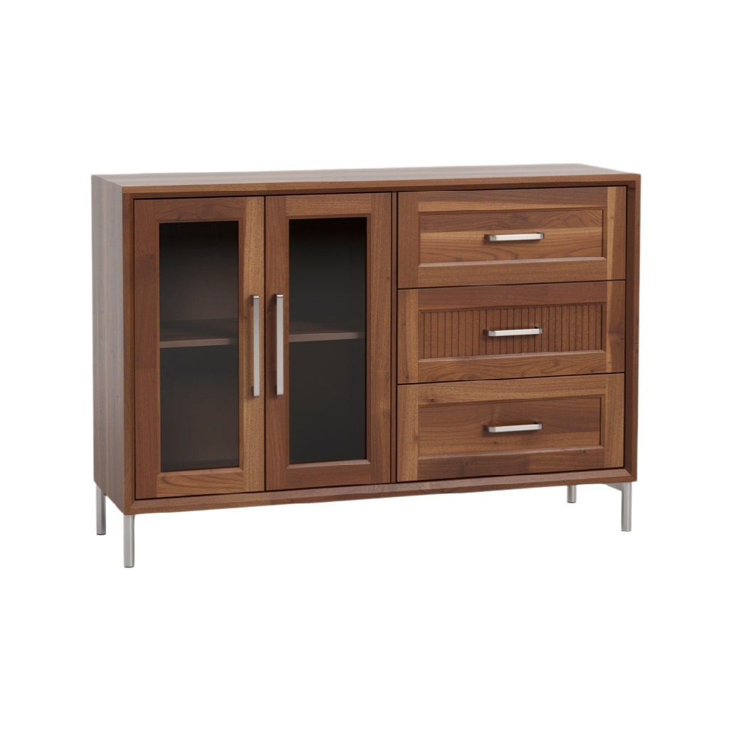 Modern Wooden Sideboard with Glass Doors and Drawers