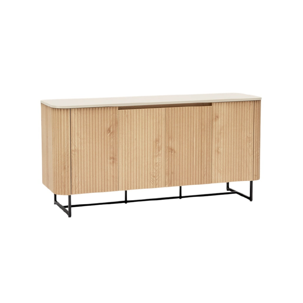 Modern Wooden Sideboard with Ribbed Design and Metal Frame
